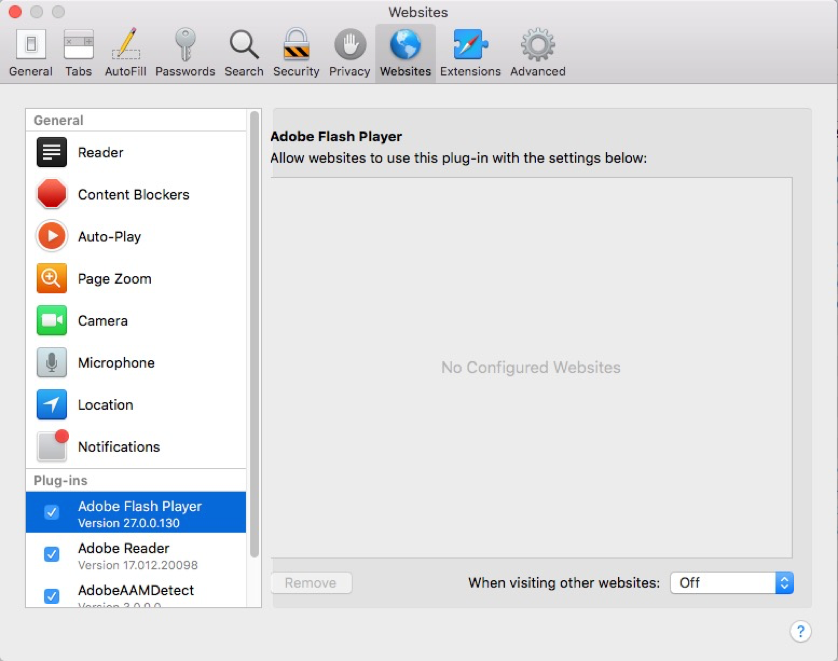 adobe flash player for the safari web browser on mac os